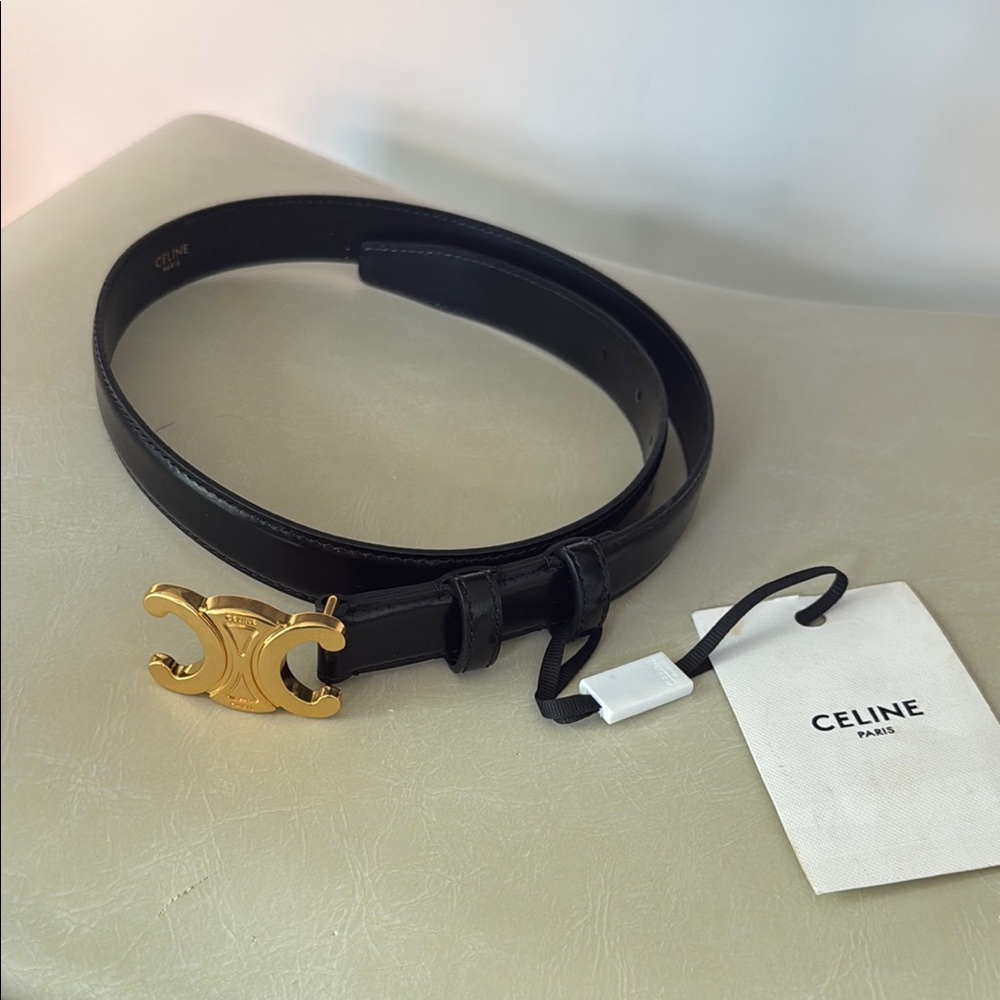 Celine Black and Gold Leather Belt Accessory